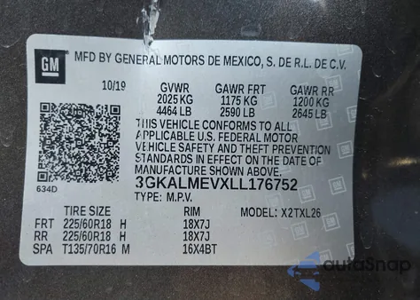 2020 GMC Terrain Fwd Sle z USA, uszkodzony, nr VIN 3GKALMEVXLL176752